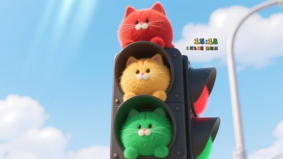 可爱红绿灯猫咪