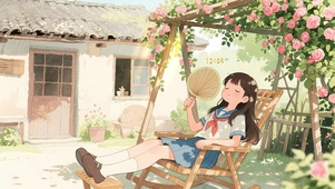 树荫乘凉少女