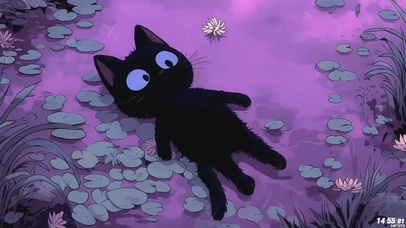 躺在水洼里的小黑猫