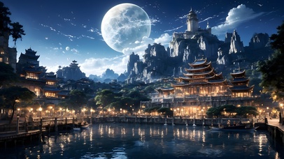 4K万家灯火明月阁楼古风壁纸