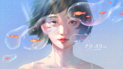 清新治愈金鱼女孩