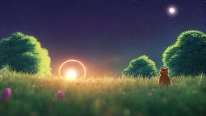 草地猫咪夜空
