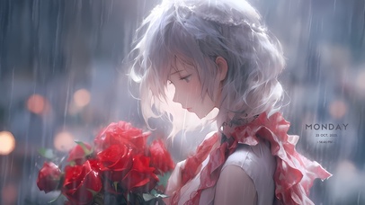 雨中鲜花少女