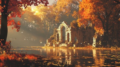 秋日公园深处遗址