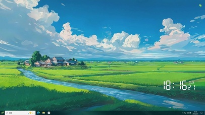 蓝天白云树木河流桌面主题