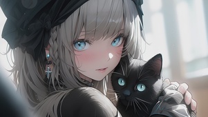 4k·女孩和黑猫