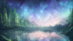 夜晚森林湖泊