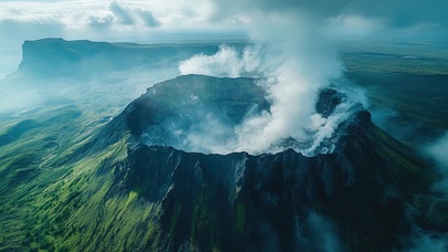 蒸汽升腾的火山口