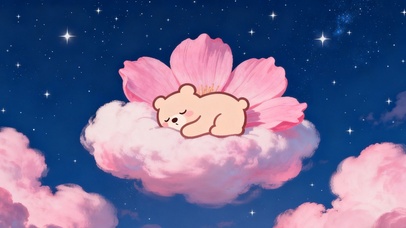 云朵上熟睡可爱小熊