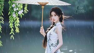 雨中打伞的美女