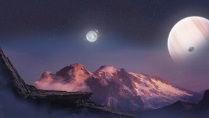 4k山峰月亮星空雾