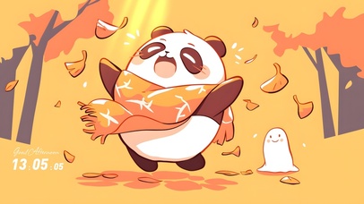 银杏树下的可爱熊猫