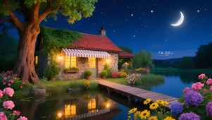 夜晚宁静的小屋