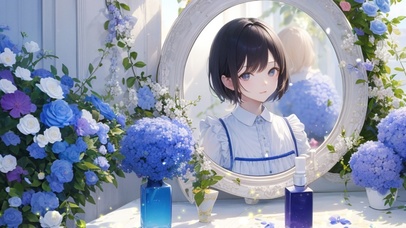 镜中短发美少女