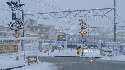 唯美治愈冬季铁路风景