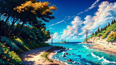 夏日海边林荫小路