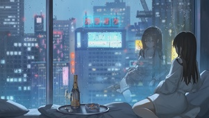 4K唯美动漫城市雨夜房间