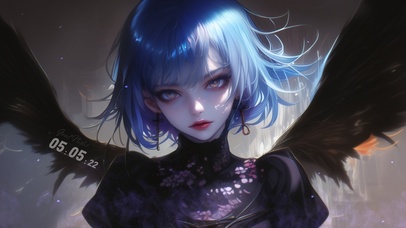 蓝发短发暗黑少女