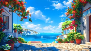 白云海边花海