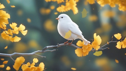 秋天银杏树上的小鸟