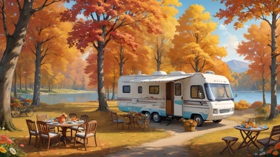 秋日树林房车露营