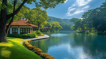 护眼清新公园湖畔