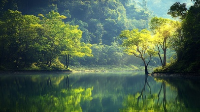 翠湖晨辉