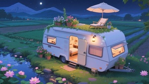 夜晚乡下的房车