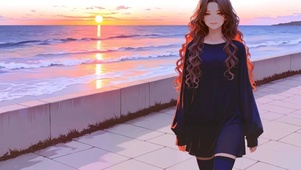 二次元夕阳下的美女