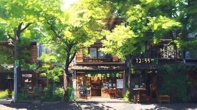 街边绿荫小屋