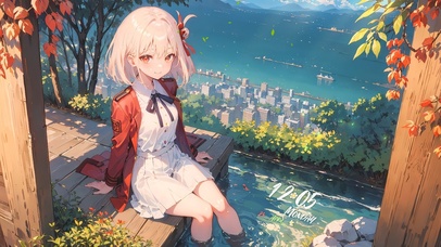 清纯山边溪水少女