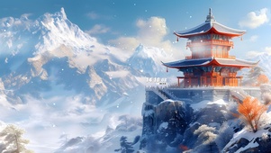 唯美雪景凉亭