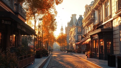 秋日黄昏落日静谧街道