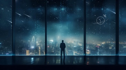 星际城市雨夜上空