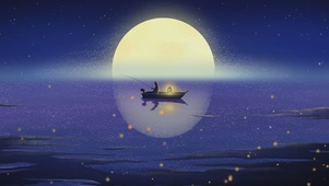 月夜小舟垂钓