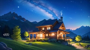 唯美夜空明亮小屋