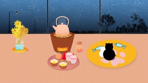 冬日雪天 围炉煮茶 温馨室内