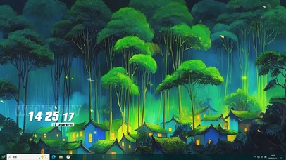 护眼绿景树木萤火虫桌面主题