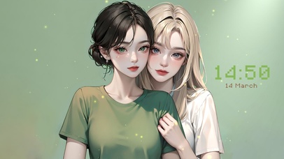 4k清新绿色闺蜜美少女