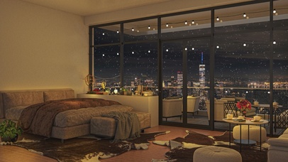 唯美治愈城市雪夜房间卧室