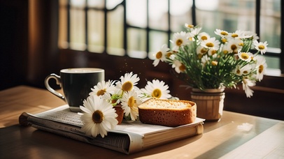 餐桌前的小雏菊
