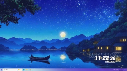 护眼树木夜景河流桌面主题