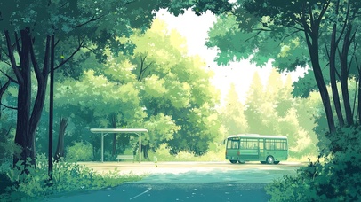 清新森林绿色小巴士