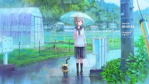雨中的少女和猫