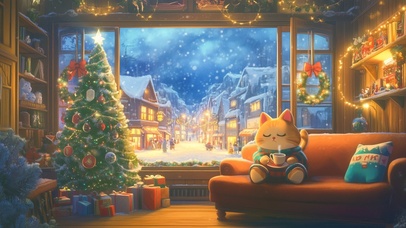 圣诞节在家喝咖啡的小猫咪