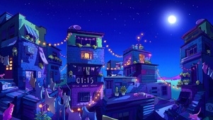 夜晚的小镇景色