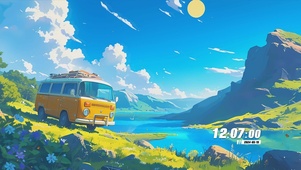 蓝天白云树木绿景