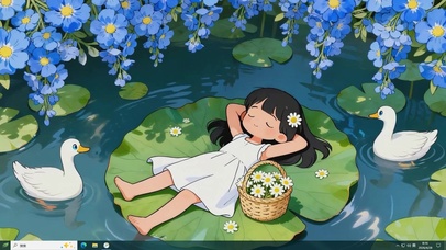 夏天躺荷叶女孩桌面主题