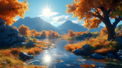 秋天美景枫树林山水河流湖泊