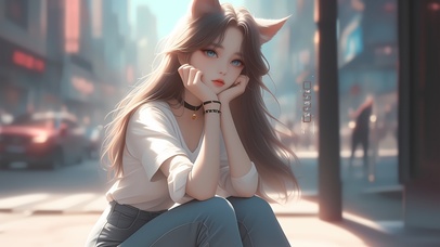 街边可爱兽耳女孩